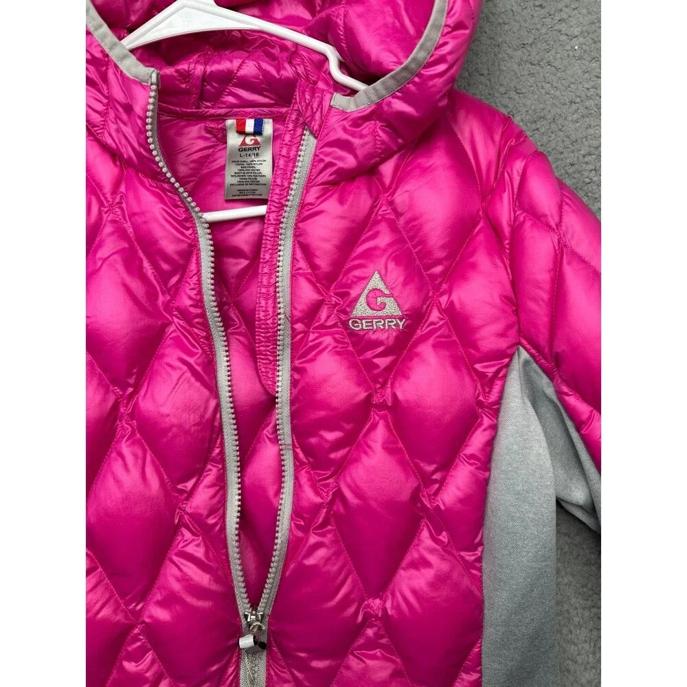 Gerry down fill power 650 girls puffer jacket Barbie pink and gray size 14/16